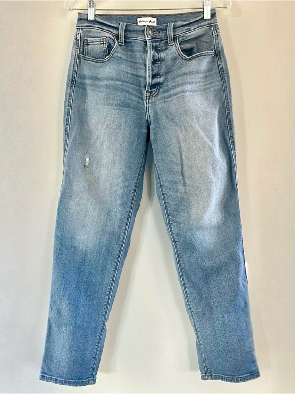 Studio Blue High Rise Jeans Size 27 Distressed Straight Leg Medium Wash Denim